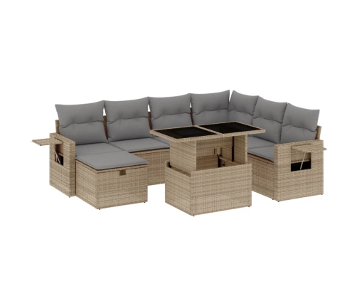 Set de sofás de jardín y cojines 8 piezas ratán sintético beige