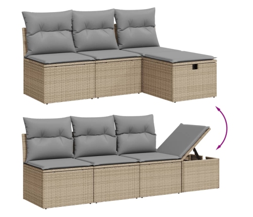 Set de sofás de jardín y cojines 8 piezas ratán sintético beige
