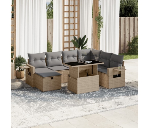 Set de sofás de jardín y cojines 8 piezas ratán sintético beige