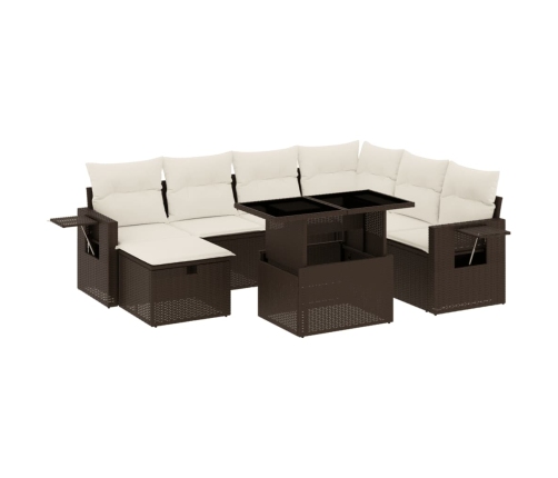 Set sofás de jardín 8 piezas y cojines ratán sintético marrón