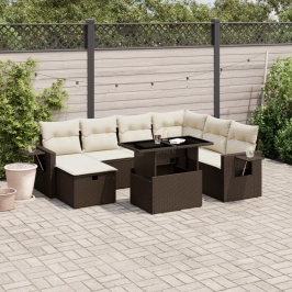 Set sofás de jardín 8 piezas y cojines ratán sintético marrón