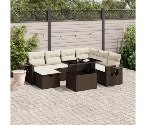 Set sofás de jardín 8 piezas y cojines ratán sintético marrón