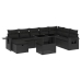 Set de sofás de jardín 8 piezas y cojines ratán sintético negro
