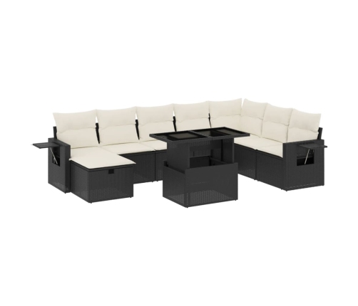 Set de sofás de jardín 8 piezas y cojines ratán sintético negro