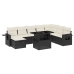 Set de sofás de jardín 8 piezas y cojines ratán sintético negro
