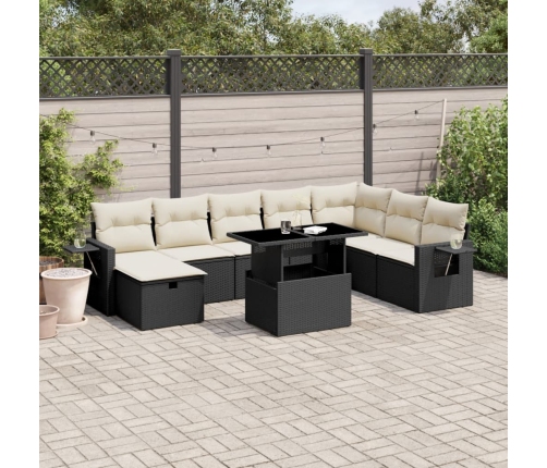 Set de sofás de jardín 8 piezas y cojines ratán sintético negro
