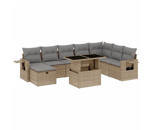 Set de sofás de jardín 9 pzas con cojines ratán sintético beige