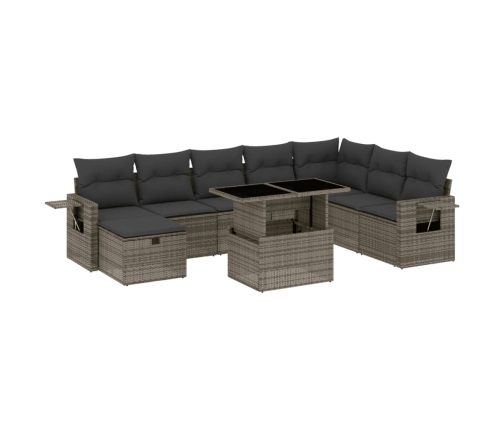 Set de muebles de jardín 9 pzas y cojines ratán sintético gris