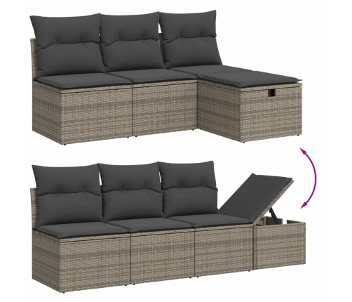 Set de muebles de jardín 9 pzas y cojines ratán sintético gris