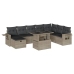 Set muebles jardín 9 pzas y cojines ratán sintético gris claro