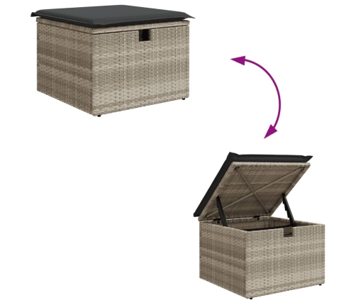 Set muebles jardín 9 pzas y cojines ratán sintético gris claro