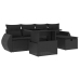 Set de sofás de jardín 6 piezas y cojines ratán sintético negro