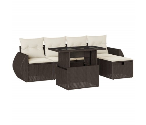 Set sofás de jardín 6 piezas y cojines ratán sintético marrón