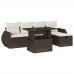 Set sofás de jardín 6 piezas y cojines ratán sintético marrón