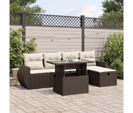 Set sofás de jardín 6 piezas y cojines ratán sintético marrón