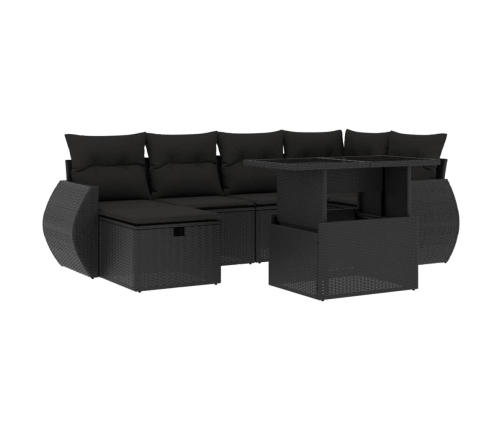 Set de sofás de jardín 7 pzas con cojines ratán sintético negro