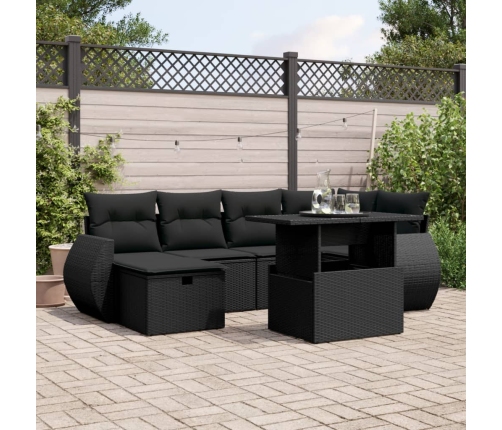 Set de sofás de jardín 7 pzas con cojines ratán sintético negro
