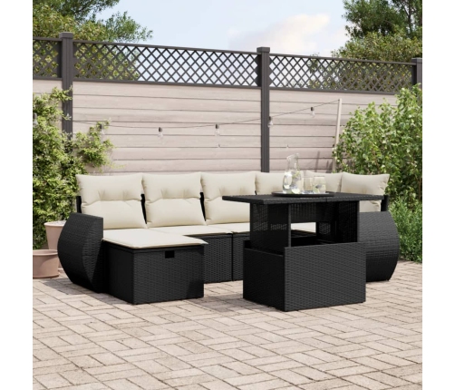 Set de sofás de jardín 7 pzas con cojines ratán sintético negro