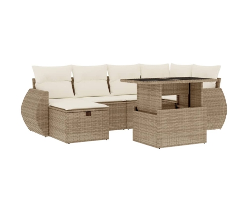 Set sofás de jardín 7 piezas y cojines ratán sintético beige