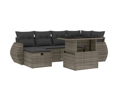 Set de sofás de jardín 7 pzas con cojines ratán sintético gris