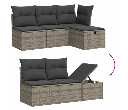 Set de sofás de jardín 7 pzas con cojines ratán sintético gris