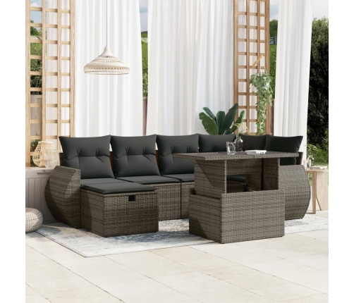 Set de sofás de jardín 7 pzas con cojines ratán sintético gris