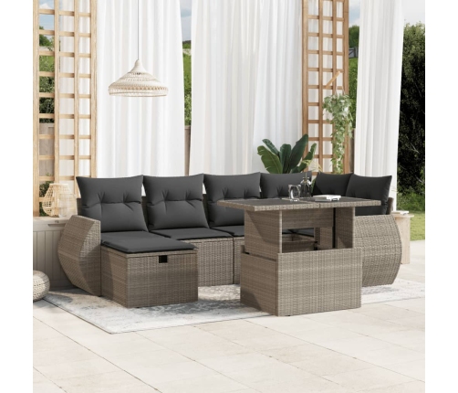 Set de sofás de jardín 7 pzas con cojines ratán PE gris claro
