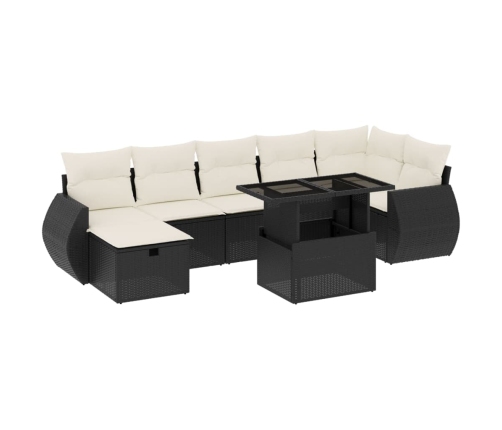 Set de sofás de jardín 8 piezas y cojines ratán sintético negro