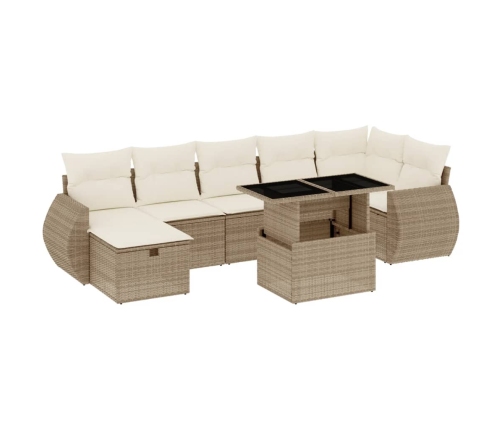 Set de sofás de jardín y cojines 8 piezas ratán sintético beige