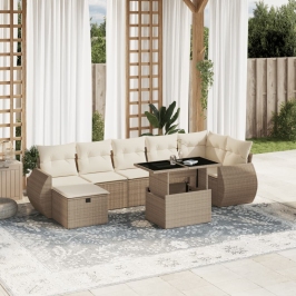 Set de sofás de jardín y cojines 8 piezas ratán sintético beige