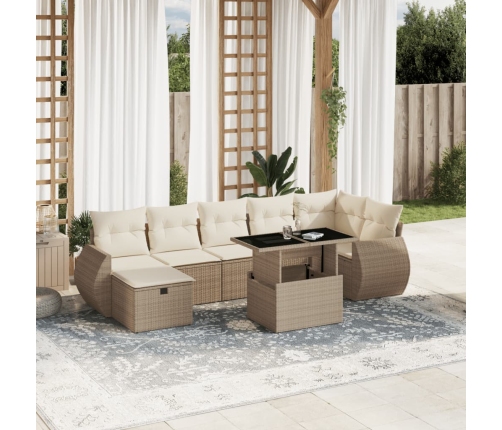 Set de sofás de jardín y cojines 8 piezas ratán sintético beige