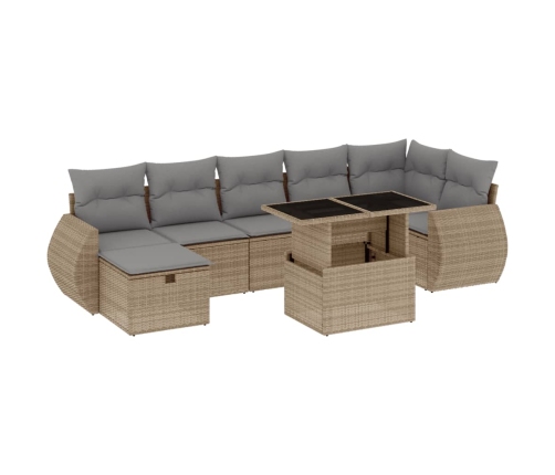 Set de sofás de jardín y cojines 8 piezas ratán sintético beige