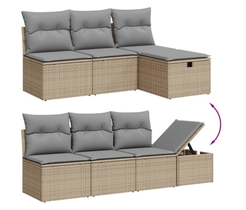 Set de sofás de jardín y cojines 8 piezas ratán sintético beige