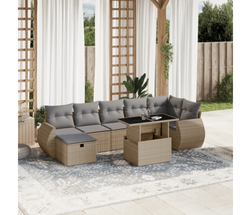 Set de sofás de jardín y cojines 8 piezas ratán sintético beige