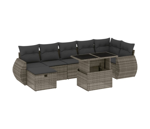 Set de sofás de jardín y cojines 8 piezas ratán sintético gris