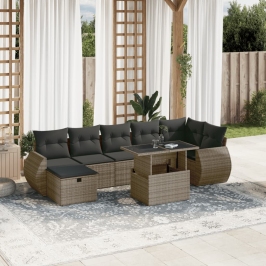 Set de sofás de jardín y cojines 8 piezas ratán sintético gris