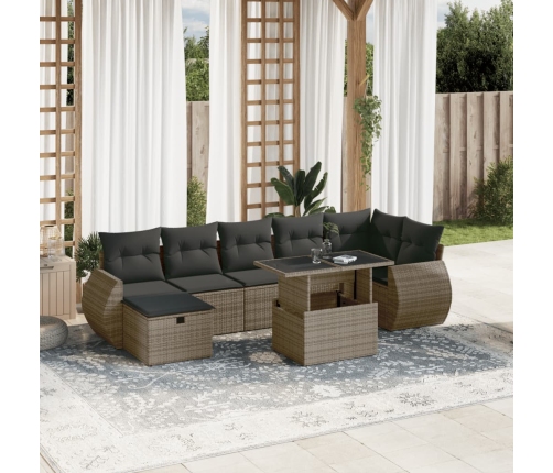 Set de sofás de jardín y cojines 8 piezas ratán sintético gris
