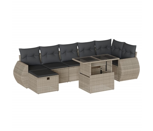 Set de sofás de jardín 8 pzas y cojines ratán sintético gris