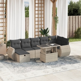 Set de sofás de jardín 8 pzas y cojines ratán sintético gris