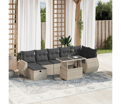 Set de sofás de jardín 8 pzas y cojines ratán sintético gris