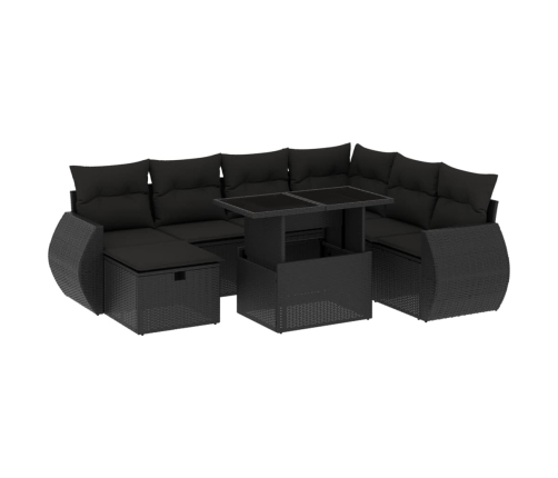 Set de sofás de jardín 8 piezas y cojines ratán sintético negro