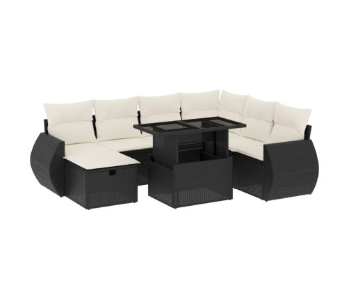Set de sofás de jardín 8 piezas y cojines ratán sintético negro