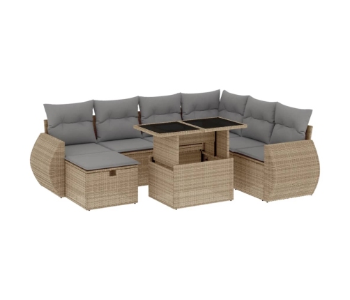 Set de sofás de jardín y cojines 8 piezas ratán sintético beige