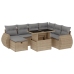 Set de sofás de jardín y cojines 8 piezas ratán sintético beige