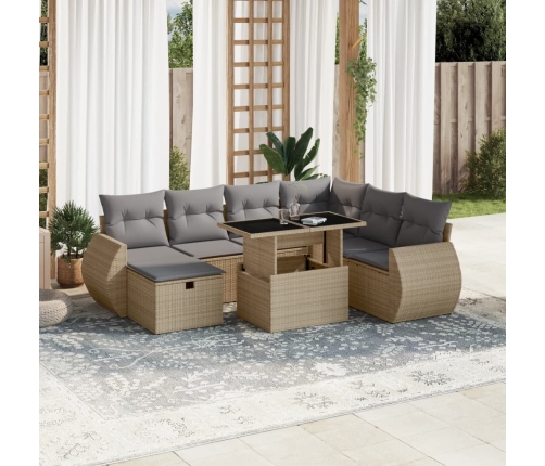 Set de sofás de jardín y cojines 8 piezas ratán sintético beige