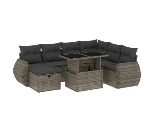 Set de sofás de jardín y cojines 8 piezas ratán sintético gris