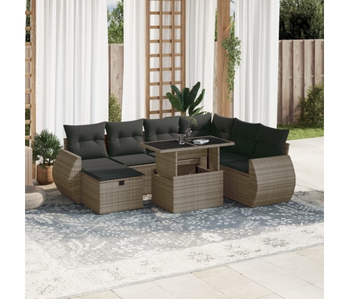 Set de sofás de jardín y cojines 8 piezas ratán sintético gris