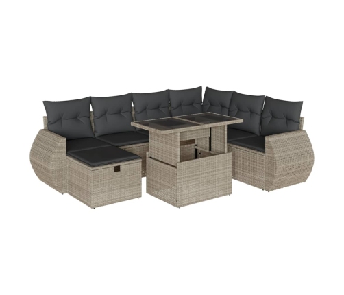 Set de sofás de jardín 8 pzas y cojines ratán sintético gris