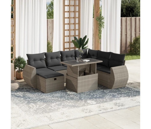 Set de sofás de jardín 8 pzas y cojines ratán sintético gris