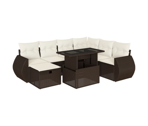 Set sofás de jardín 8 piezas y cojines ratán sintético marrón